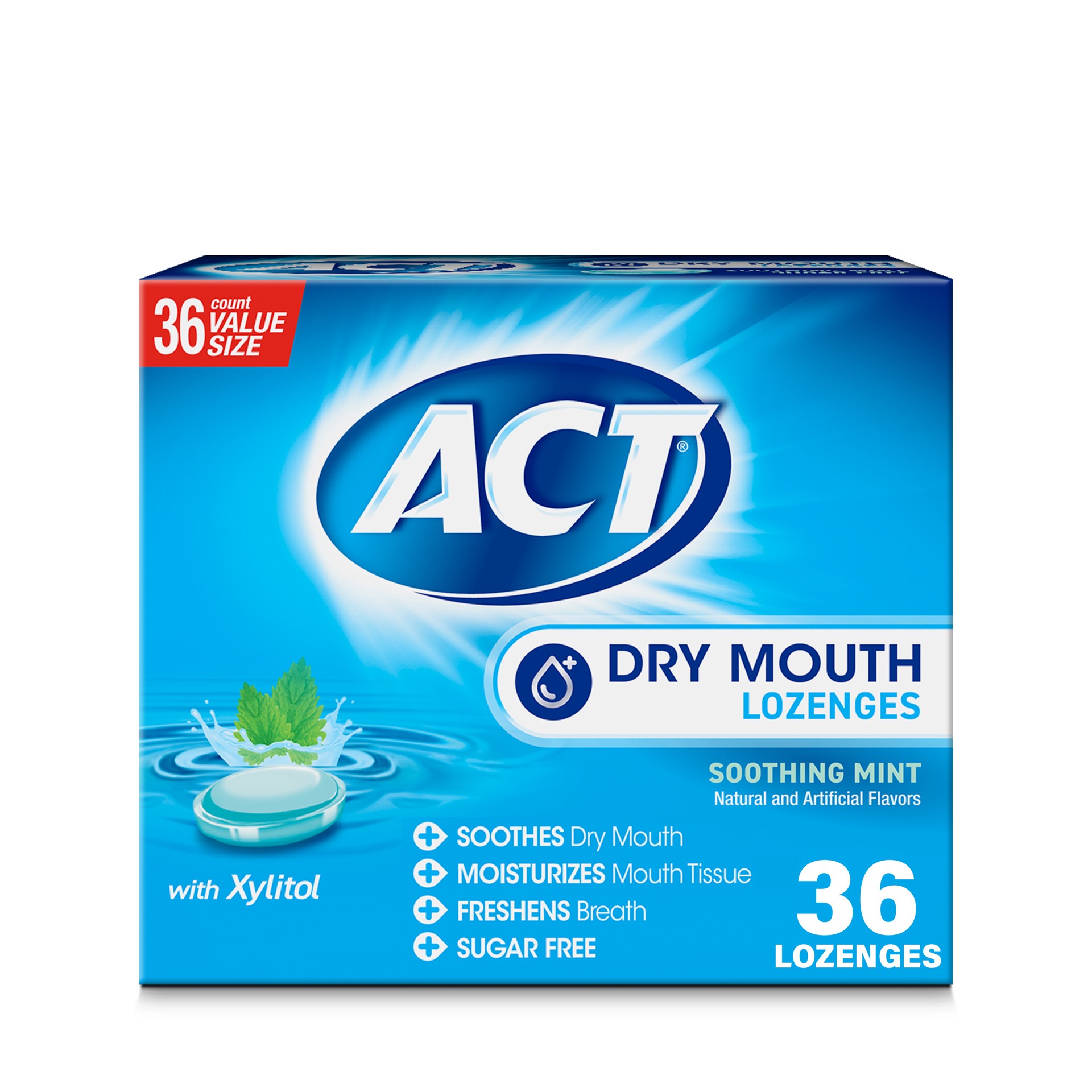 slide 1 of 9, ACT Dry Mouth Lozenges with Xylitol, Soothing Mint, 36 Lozenges, 36 ct