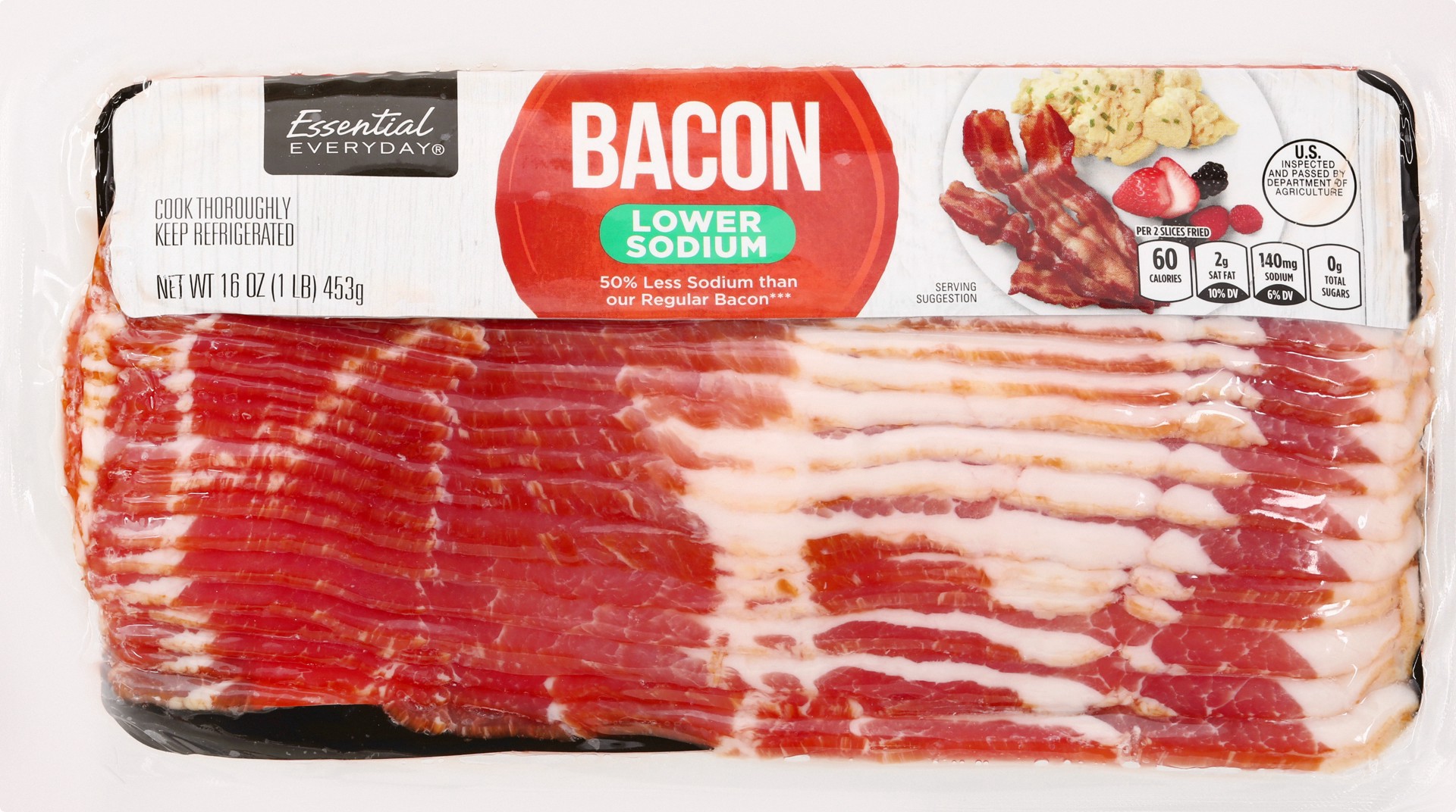 slide 1 of 1, Essential Everyday Low Sodium Premium Bacon, 16 oz