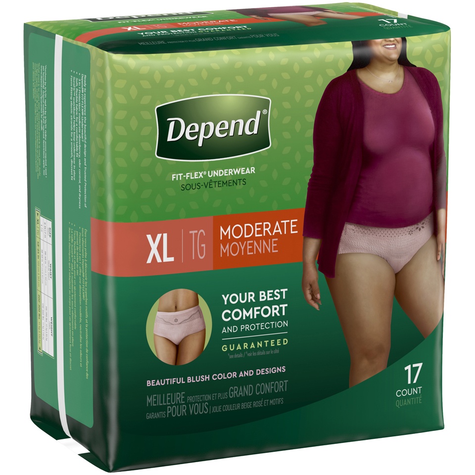 slide 2 of 3, Depend Womens Fitflex Moderate Absorbency Underwear - XL, 17 ct