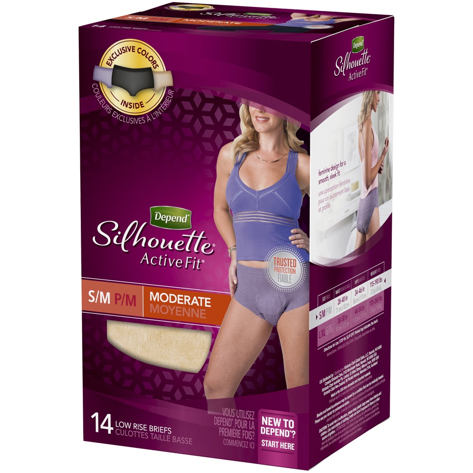 slide 3 of 3, Depend Women's Silhouette Active Fit Low Rise Briefs S/M, 14 ct