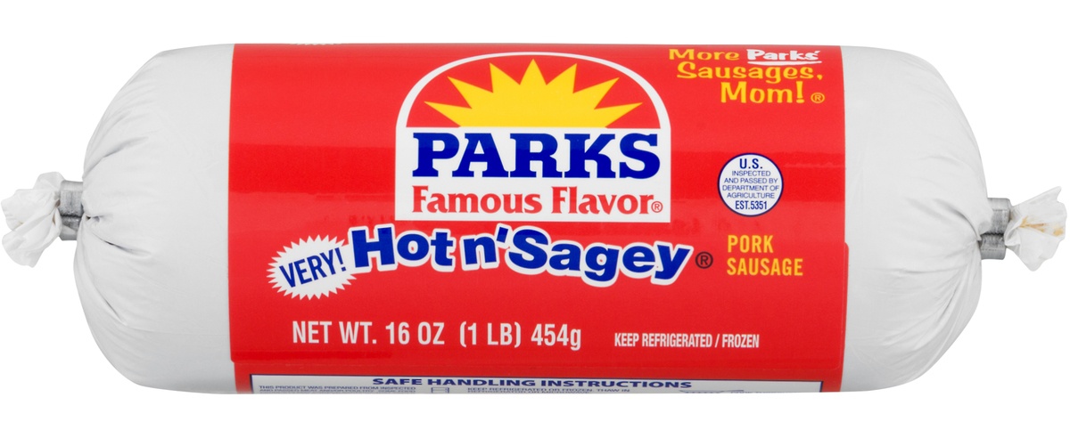 slide 1 of 1, Parks Hot Roll Pork Meat, 1 lb; 16 oz