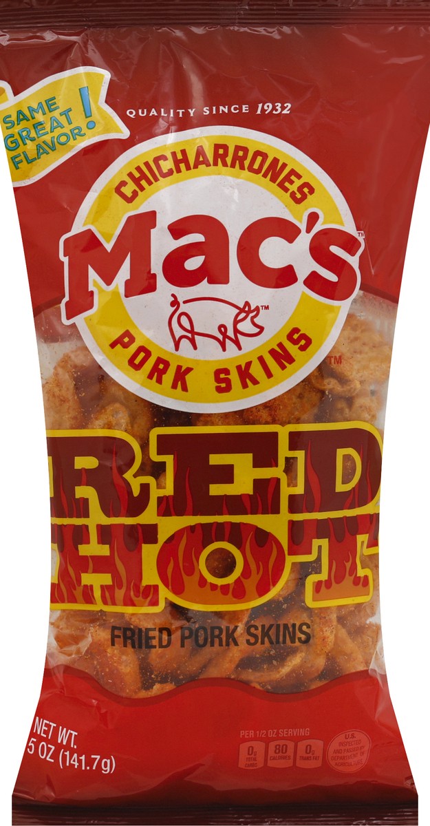 slide 7 of 8, Mac's Red Hot Pork Skins, 5 oz