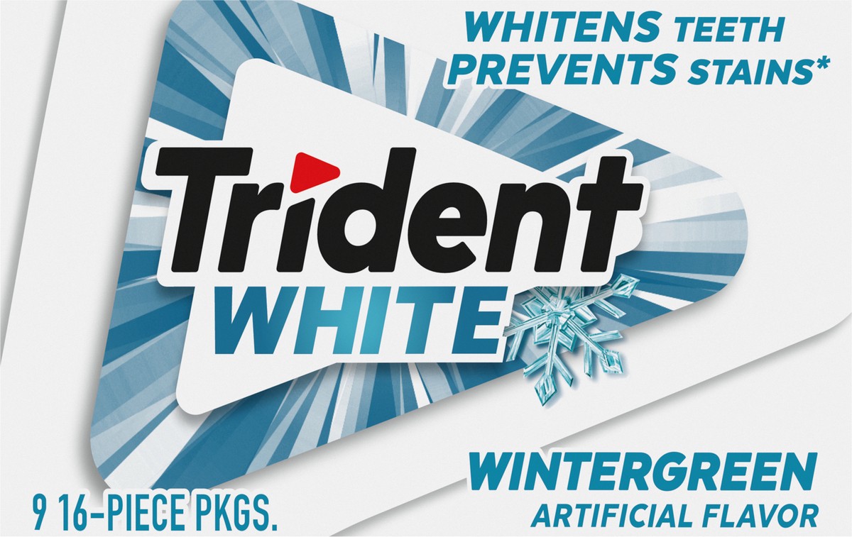 slide 3 of 11, Trident White Wintergreen Sugar Free Gum, 9 Packs of 16 Pieces (144 Total Pieces), 