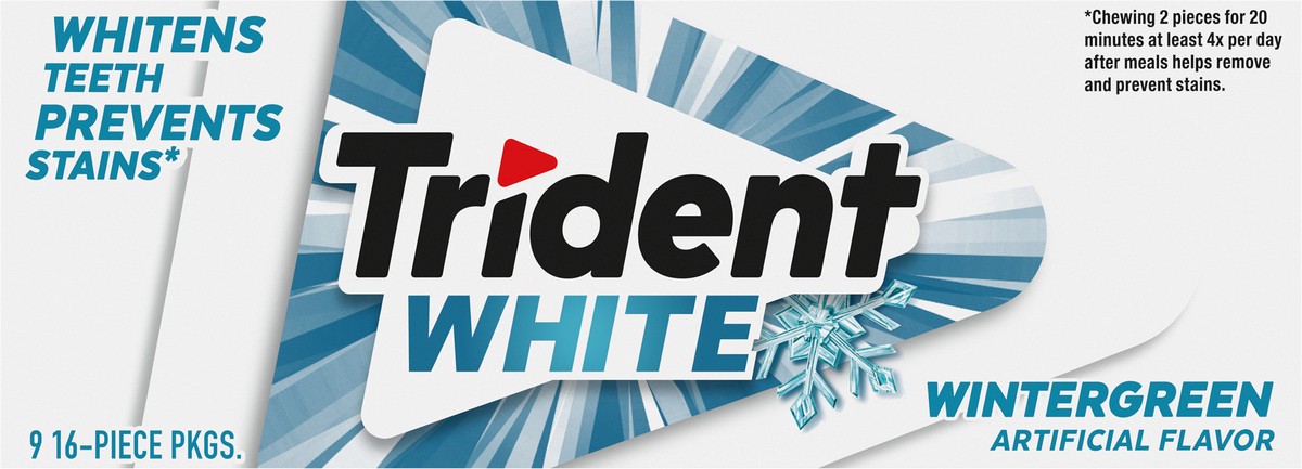 slide 4 of 11, Trident White Wintergreen Sugar Free Gum, 9 Packs of 16 Pieces (144 Total Pieces), 