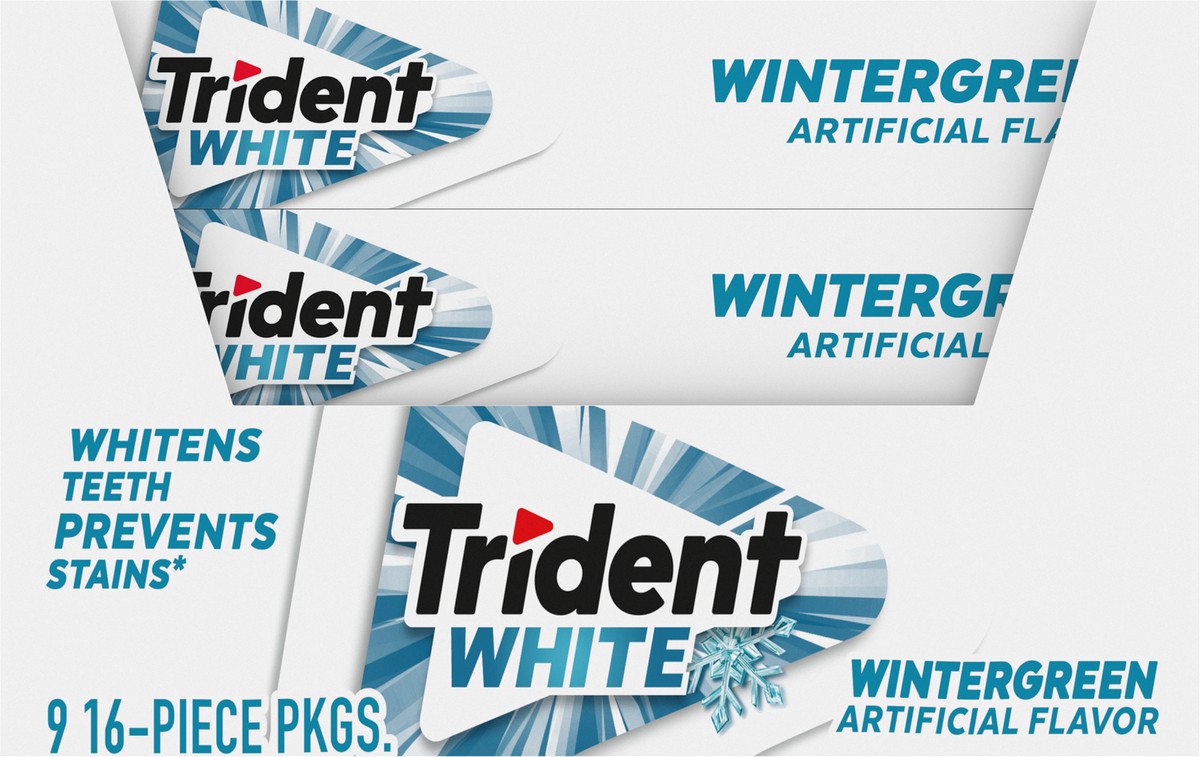 slide 6 of 11, Trident White Wintergreen Sugar Free Gum, 9 Packs of 16 Pieces (144 Total Pieces), 