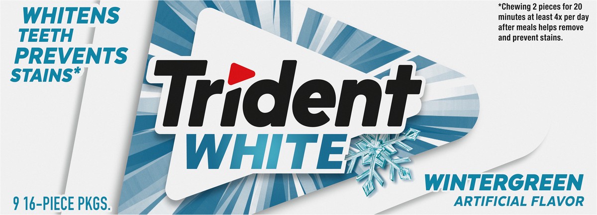 slide 7 of 11, Trident White Wintergreen Sugar Free Gum, 9 Packs of 16 Pieces (144 Total Pieces), 