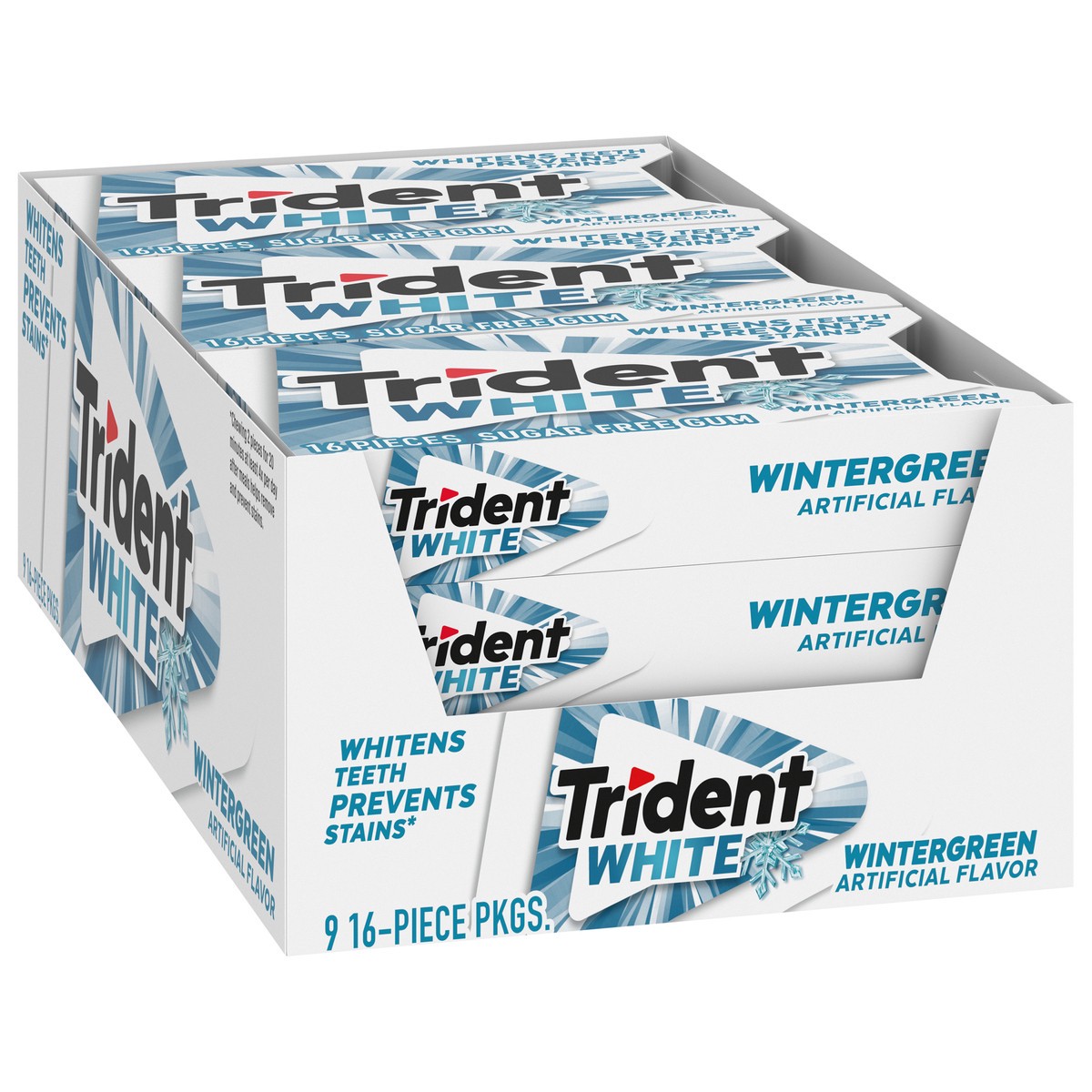 slide 10 of 11, Trident White Wintergreen Sugar Free Gum, 9 Packs of 16 Pieces (144 Total Pieces), 