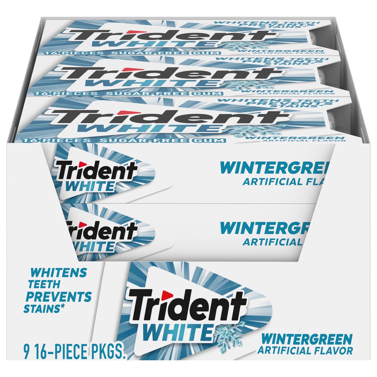 slide 1 of 11, Trident White Wintergreen Sugar Free Gum, 9 Packs of 16 Pieces (144 Total Pieces), 