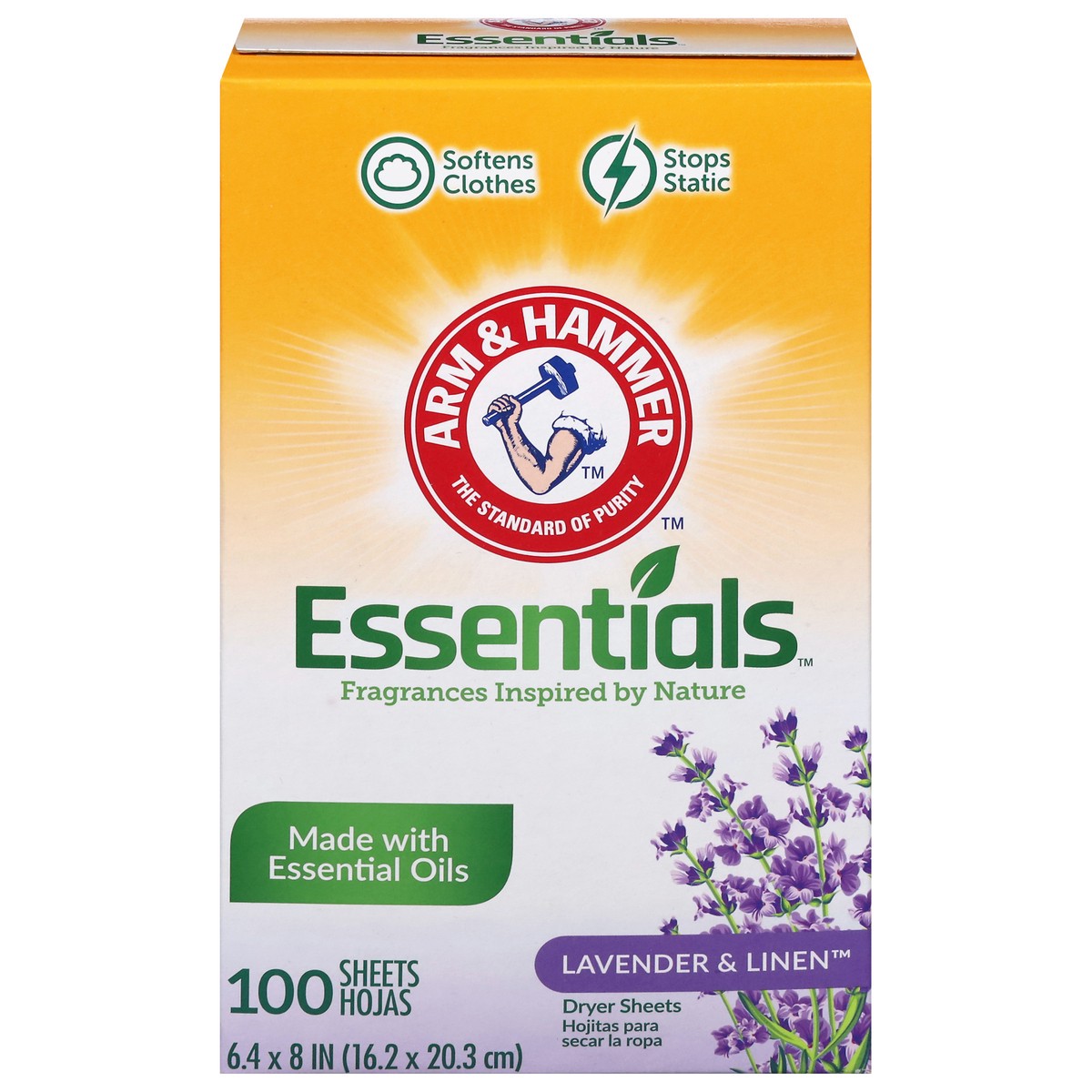 slide 1 of 5, ARM & HAMMER Essentials Lavender & Linen Dryer Sheets 100 Each, 100 ct
