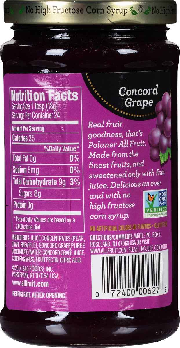 slide 6 of 7, Polaner All Fruit Gluten Free Concord Grape Spreadable Fruit, Grape Fruit Spread, 15.25 OZ, 15.25 oz