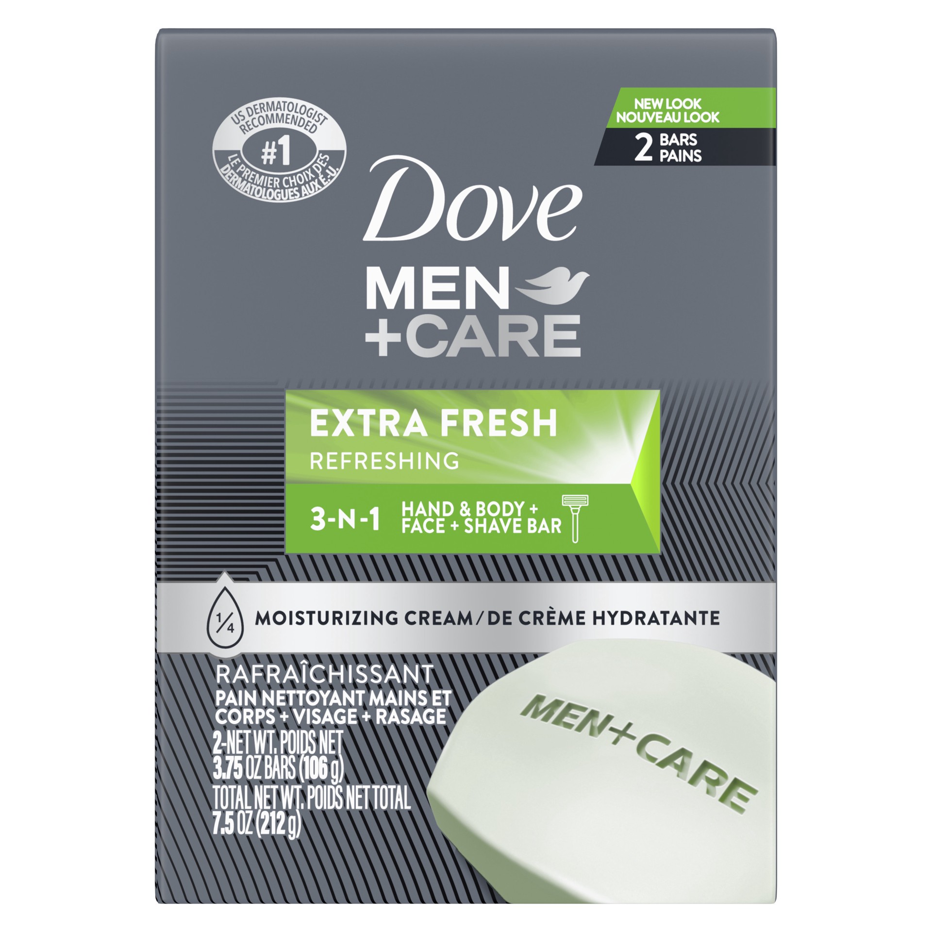 slide 1 of 3, Dove Men+Care Bar 3 in 1 Cleanser for Body, Face, and Shaving Extra Fresh, 3.75 oz, 2 Bars, 3.75 oz