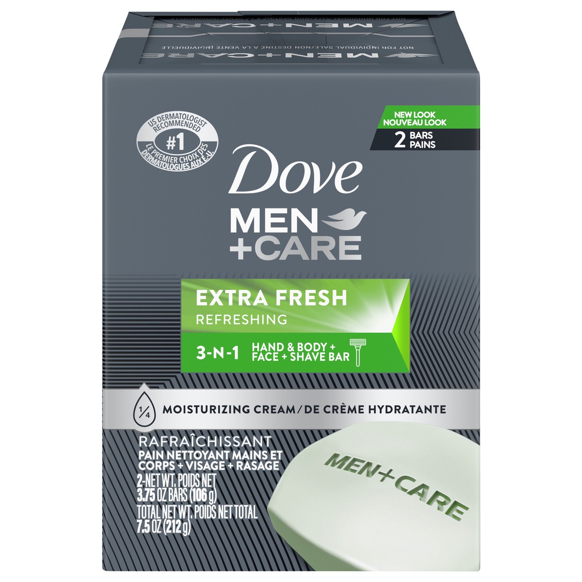 slide 1 of 3, Dove Men+Care Bar Extra Fresh 3 in 1 Cleanser for Body, Face, and Shaving, 2 ct