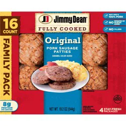 Jimmy Dean Fully Cooked Original Pork Breakfast Sausage Patties Family Pack, 16 Count