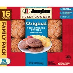 Jimmy Dean Fully Cooked Original Pork Breakfast Sausage Patties Family Pack, 16 Count