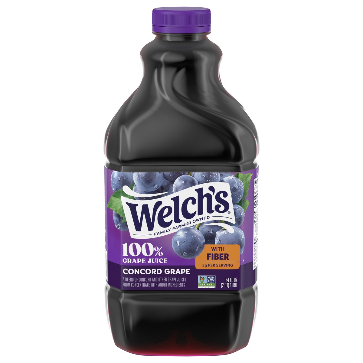 slide 1 of 5, Welch's 100% Grape Juice with Fiber, Concord Grape, 64 fl oz Bottle, 64 fl oz