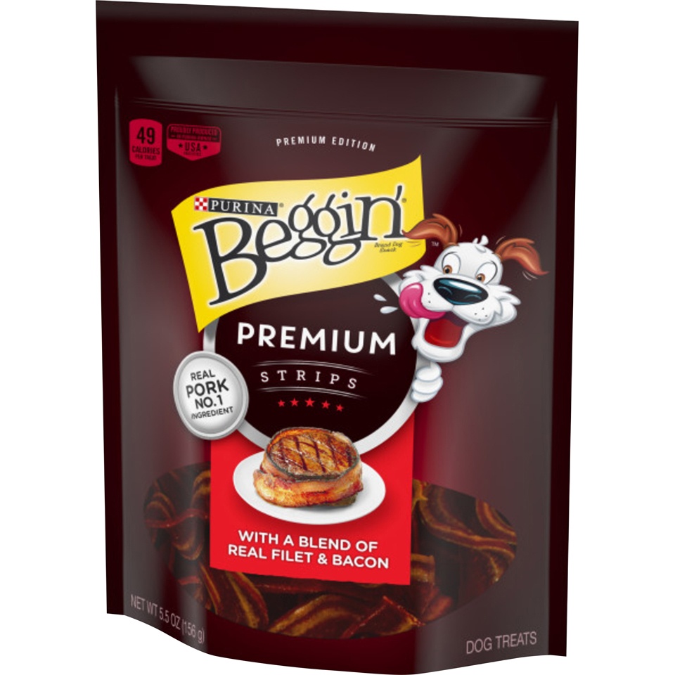 slide 4 of 9, Purina Beggin' Real Filet & Bacon Dog Treats, 5.5 oz