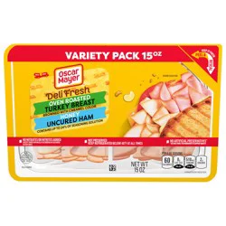 Oscar Mayer Deli Fresh Oven Roasted Turkey Breast & Honey Uncured Ham Sliced Lunch Meat Variety Pack, 15 oz. Family Size Tray