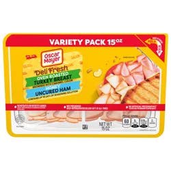 Oscar Mayer Deli Fresh Oven Roasted Turkey Breast & Honey Uncured Ham Sliced Lunch Meat Variety Pack, 15 oz. Family Size Tray