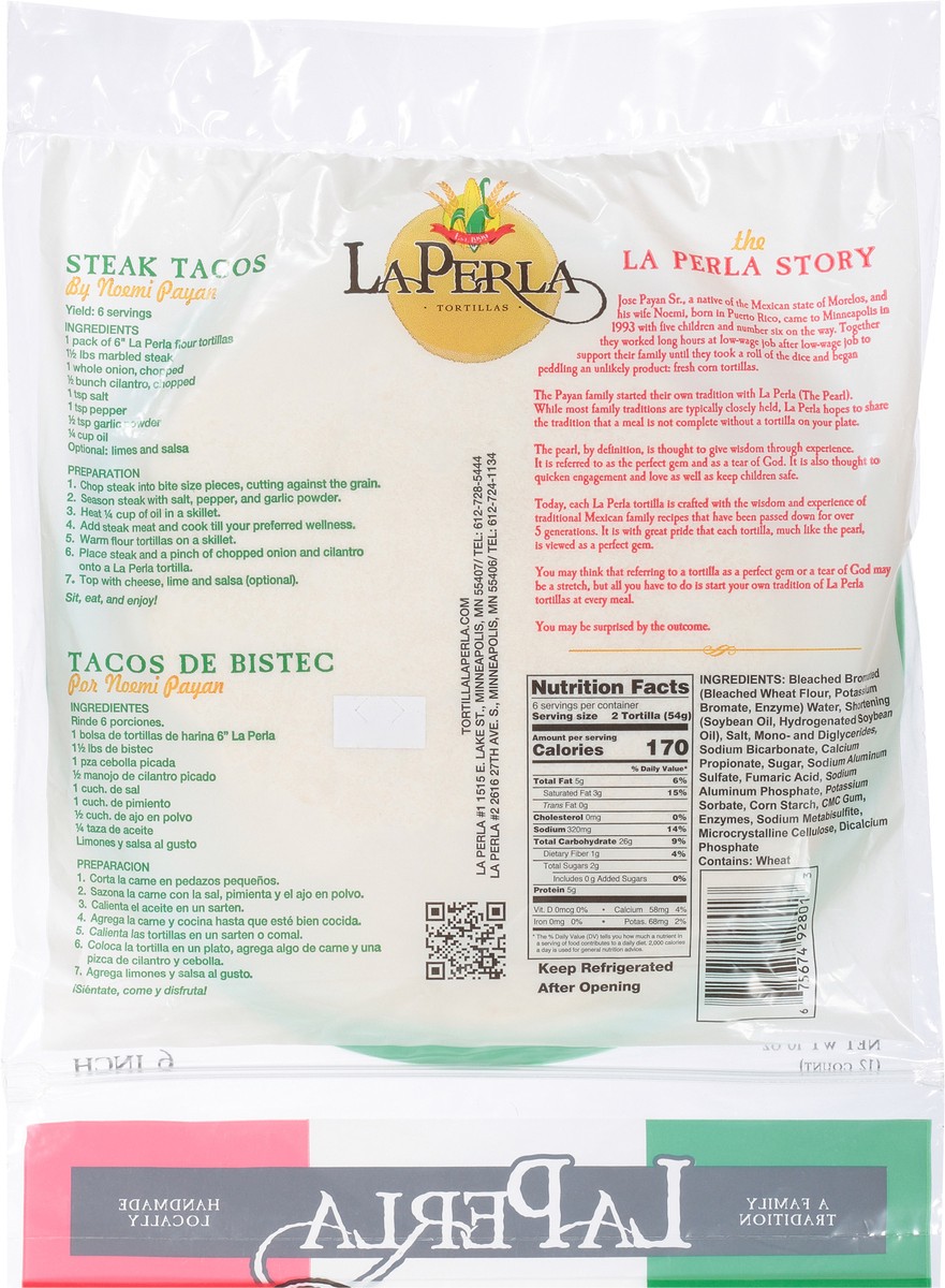 slide 11 of 11, La Perla Taco 6"Flour Tortillas, 10 oz