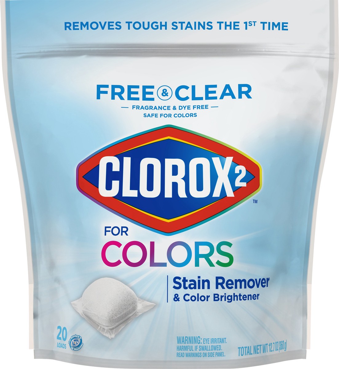 slide 3 of 5, Clorox 2 Free And Clear Laundry Stain Remover And Color Booster Laundry Packs, 20 ct