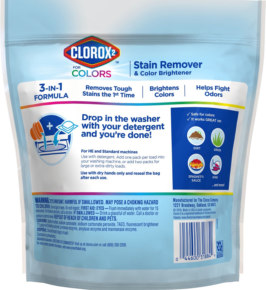 slide 5 of 5, Clorox 2 Free And Clear Laundry Stain Remover And Color Booster Laundry Packs, 20 ct