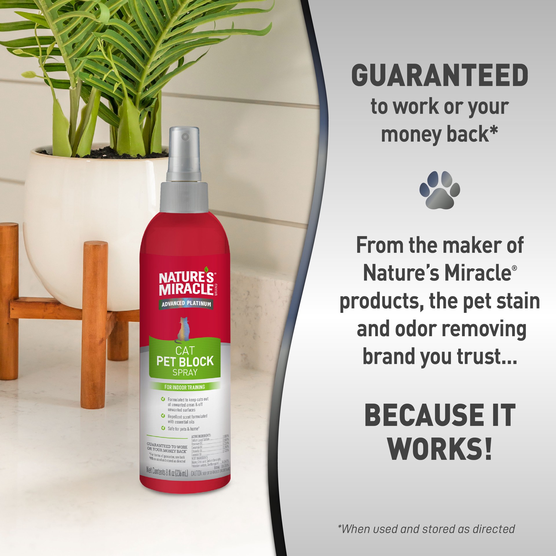 slide 4 of 10, Nature's Miracle Advanced Platinum Cat Pet Block Repellent Spray, 16 Ounces, Indoor Training Aid for Cats, 0.63 lb