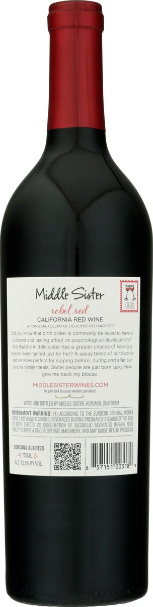 slide 10 of 10, Middle Sister Wines California Rebel Red 750 ml, 750 ml