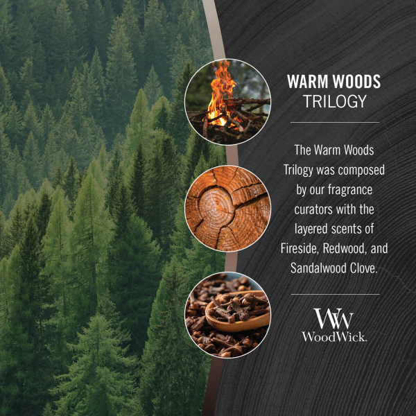 slide 4 of 9, Woodwick Candle Medium Jar Trilogy Warm Woods, 10.5 oz