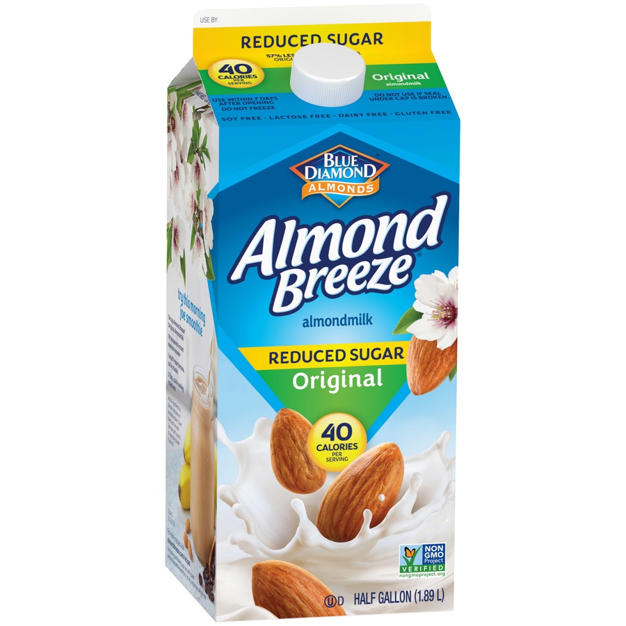 slide 2 of 2, Blue Diamond Almonds Almond Breeze Reduced Sugar Original Almondmilk, 1/2 gal