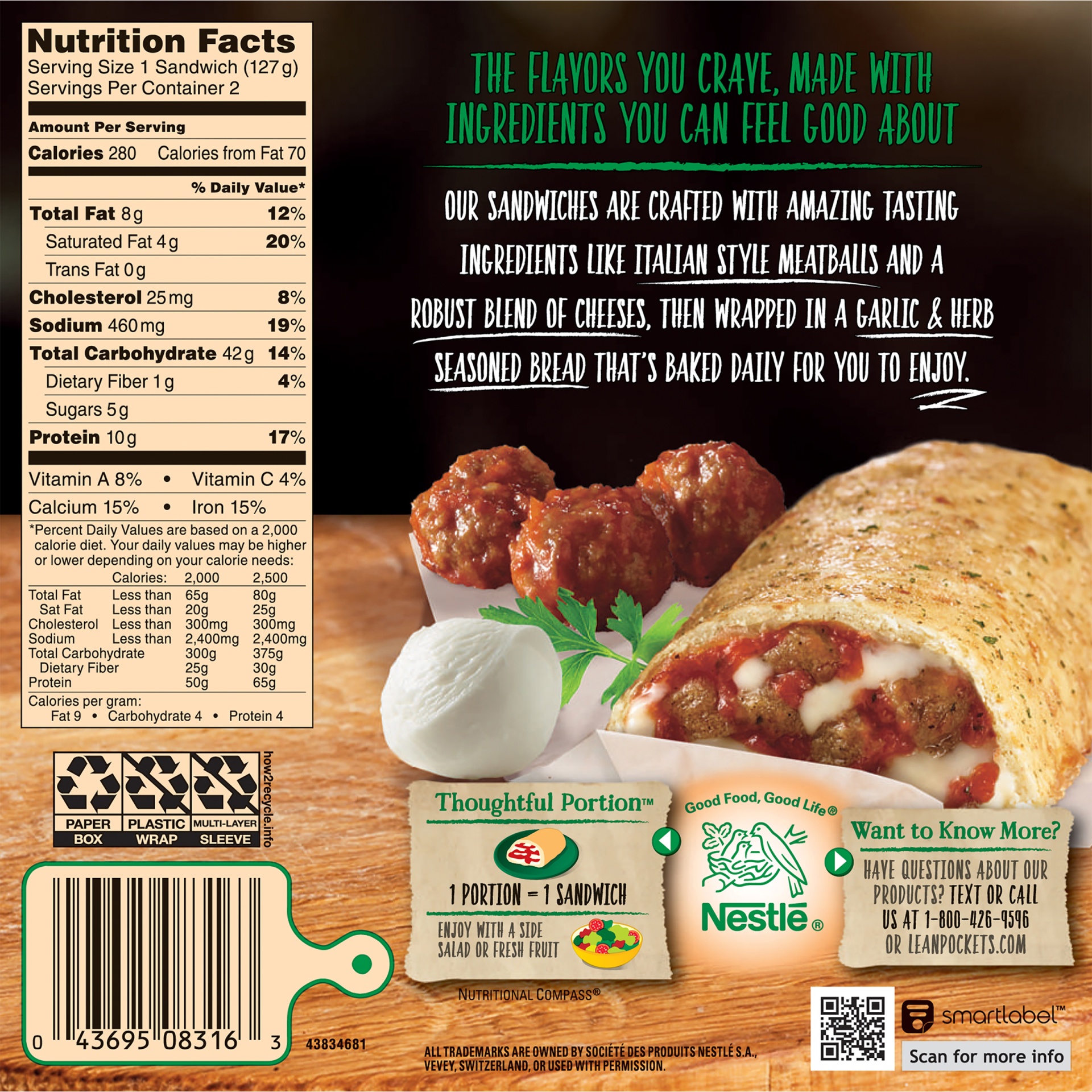 slide 7 of 9, Lean Pockets Frozen Sandwiches Meatballs & Mozzarella 2-Pack, 2 ct; 4.5 oz