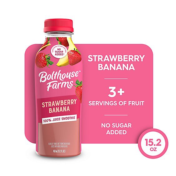slide 1 of 1, Bolthouse Farms 100% Fruit Juice Smoothie Strawberry Banana - 15.2 Fl. Oz., 15.2 fl oz