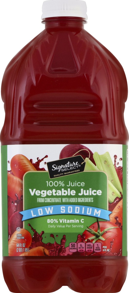 slide 2 of 7, Signature Select Low Sodium Vegetable 100% Juice 64 fl oz, 64 oz