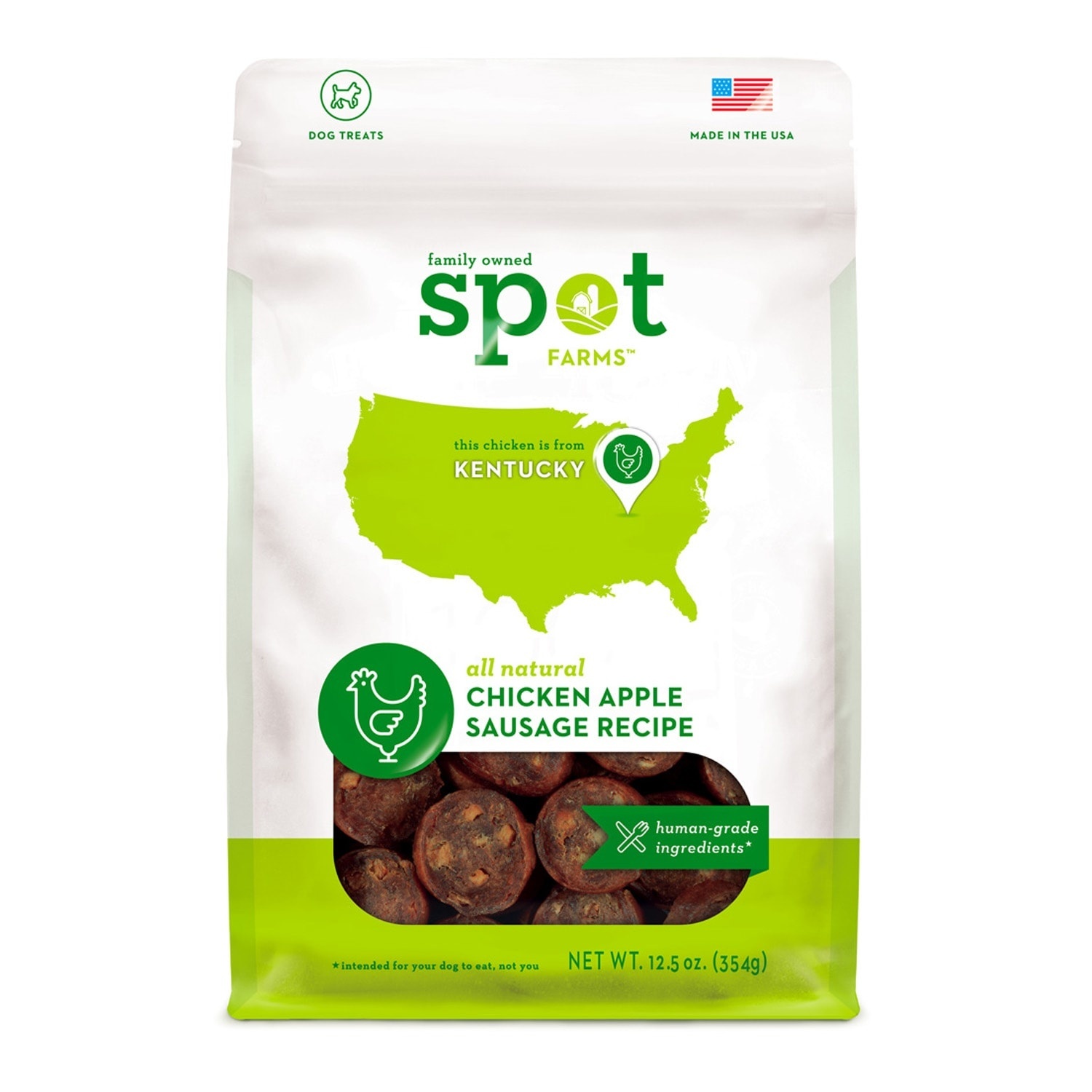 slide 1 of 1, Spot Farms Chicken Apple Sausage Dog Treats, 12.5 oz