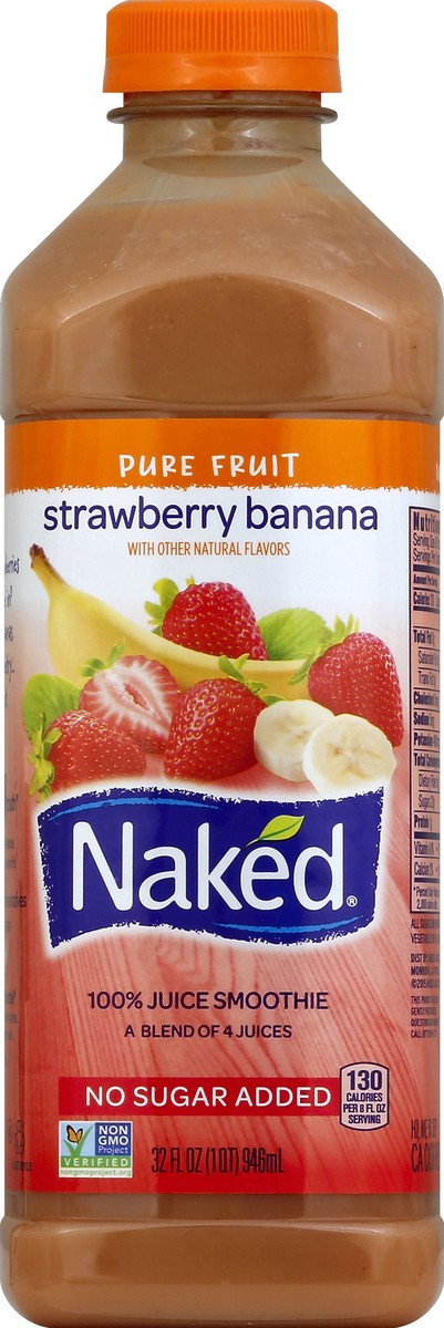 slide 5 of 6, Naked Juice Pure Fruit Strawberry Banana Juice Smoothie, 32 fl oz