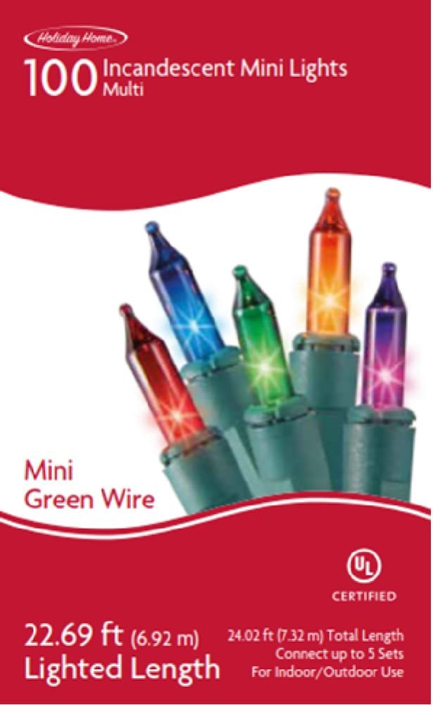 slide 1 of 1, Holiday Home 100 Ct Multi Color Mini Green Wire Lights Christmas Decor, 100 ct