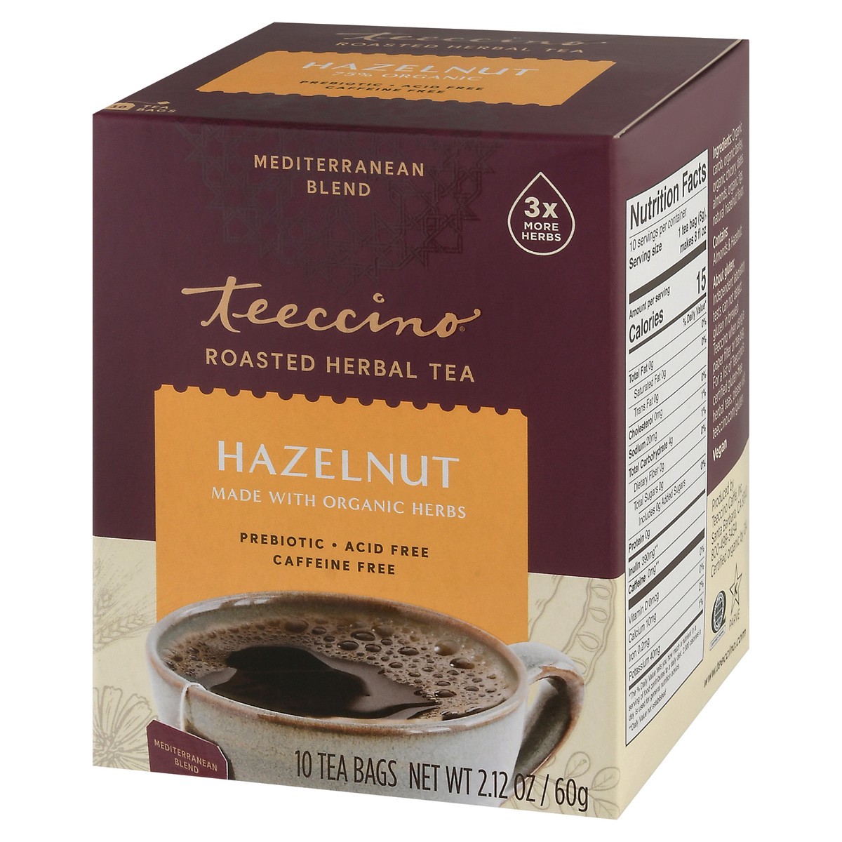 slide 3 of 9, Teeccino Hazelnut Herbal Tea Bags 10 ea, 10 ct