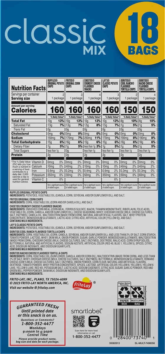slide 10 of 15, Frito-Lay Snacks Variety Packs Classic Mix 1 Oz, 18 Count, 18 ct