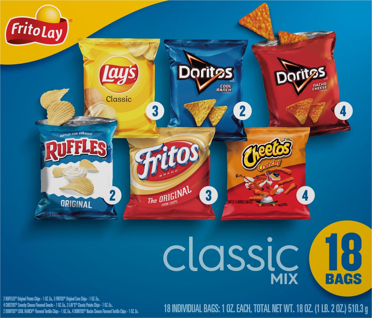 slide 13 of 15, Frito-Lay Snacks Variety Packs Classic Mix 1 Oz, 18 Count, 18 ct