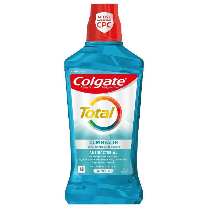 slide 1 of 8, Colgate Total Gum Health Alcohol Free Mouthwash, Antibacterial Formula, Clean Mint - 1L, 33.8 fl.oz. (6 Pack), 33.8 fl oz