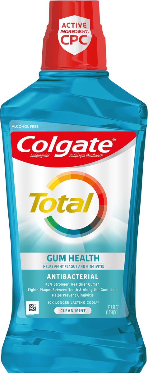 slide 6 of 8, Colgate Total Gum Health Alcohol Free Mouthwash, Antibacterial Formula, Clean Mint - 1L, 33.8 fl.oz. (6 Pack), 33.8 fl oz