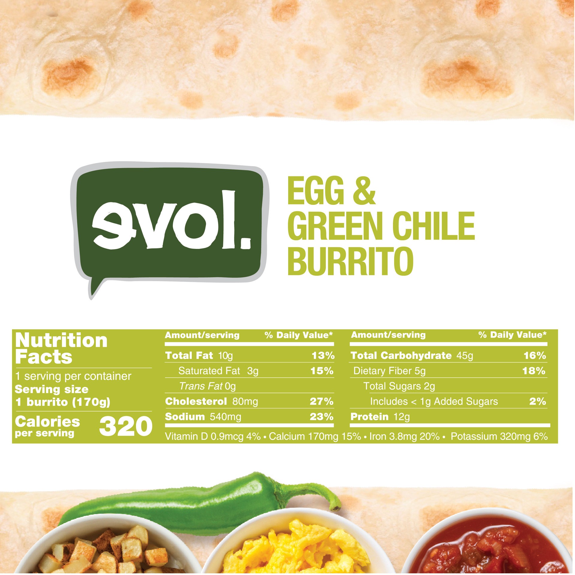 slide 2 of 5, Evol Green Chile Burrito Egg, 6 oz