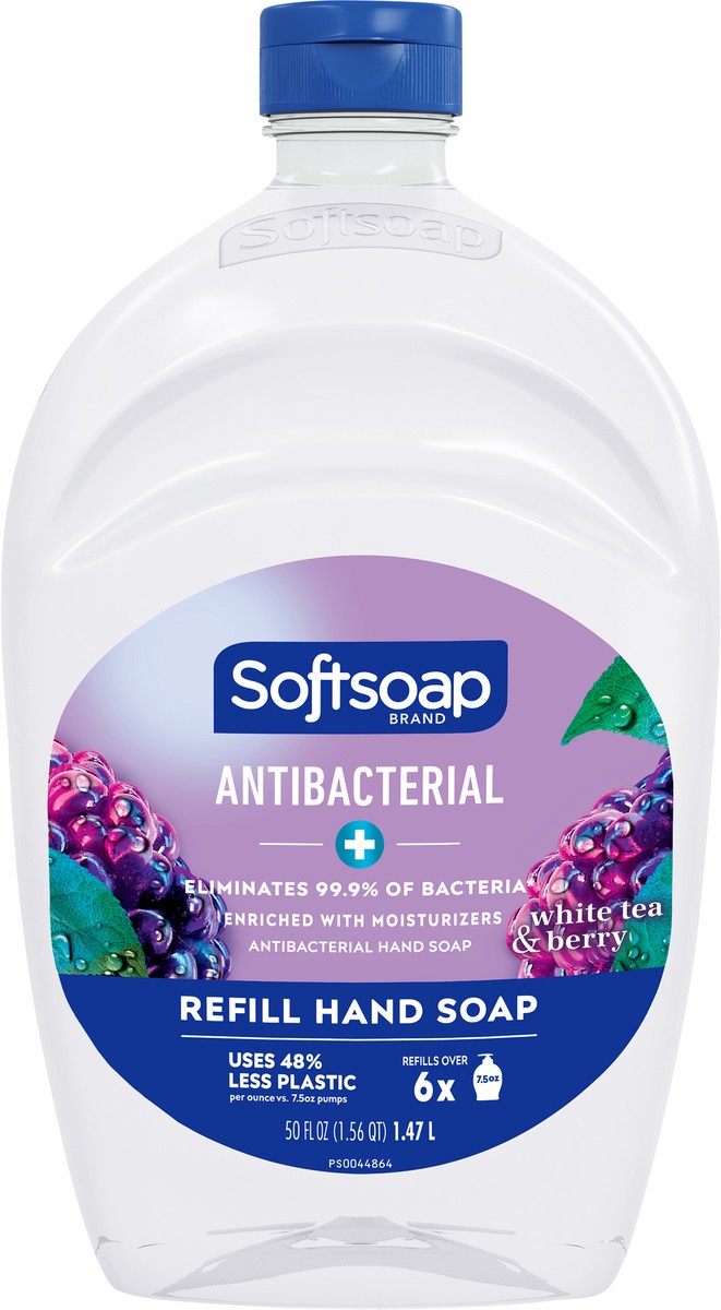 slide 3 of 13, Softsoap Antibacterial Liquid Hand Soap Refill, White Tea and Berry - 50 Fluid Ounce, 50 fl oz