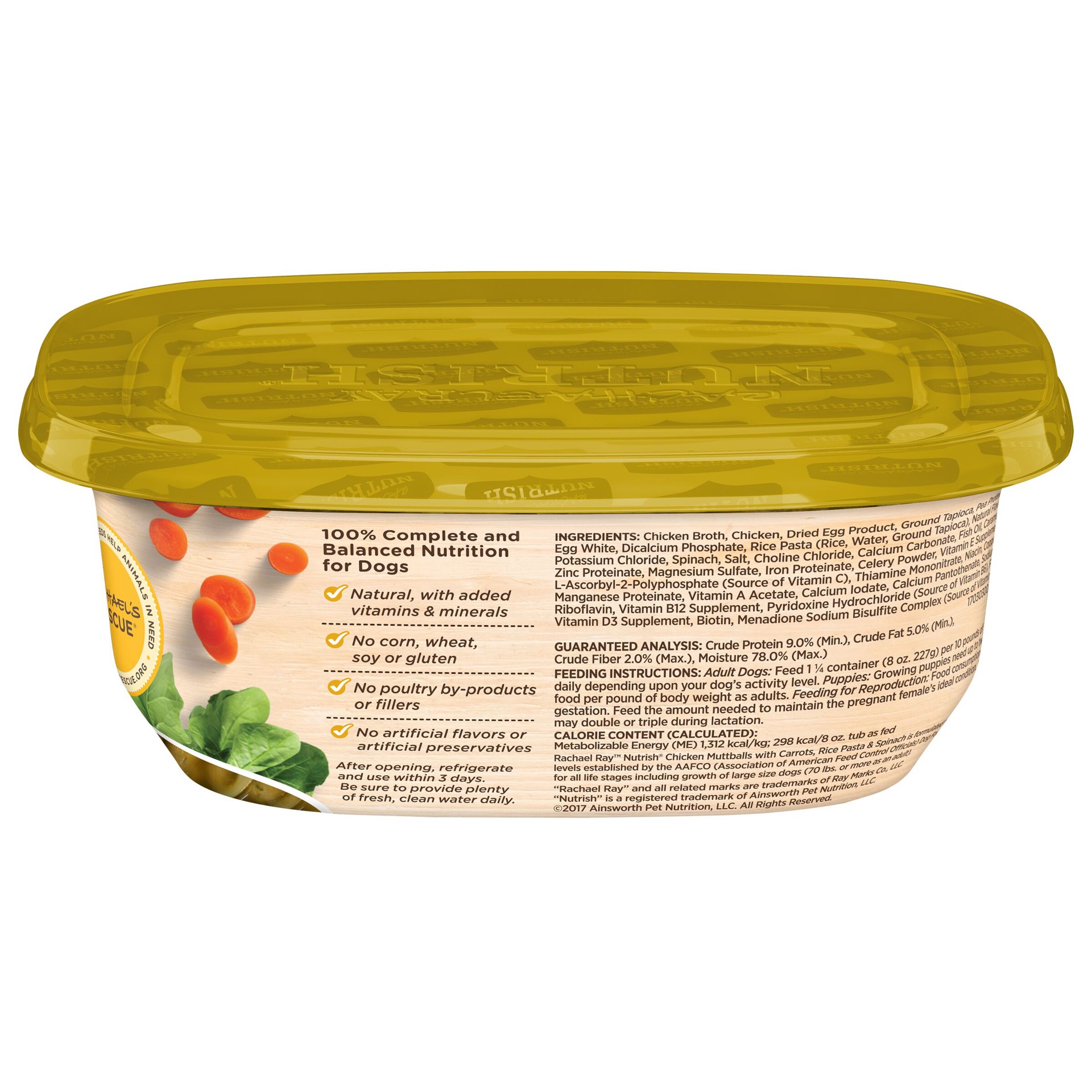 slide 4 of 7, Rachael Ray Nutrish Natural Premium Wet Dog Food, Chicken Muttballs With Pasta, 8 Oz. Tub, 8 oz
