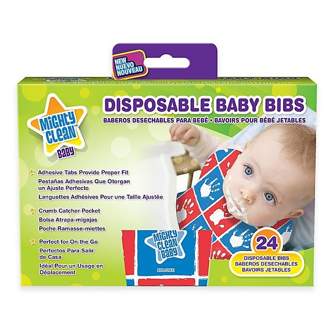 slide 1 of 1, Mighty Clean Baby Disposable Baby Bibs, 24 ct