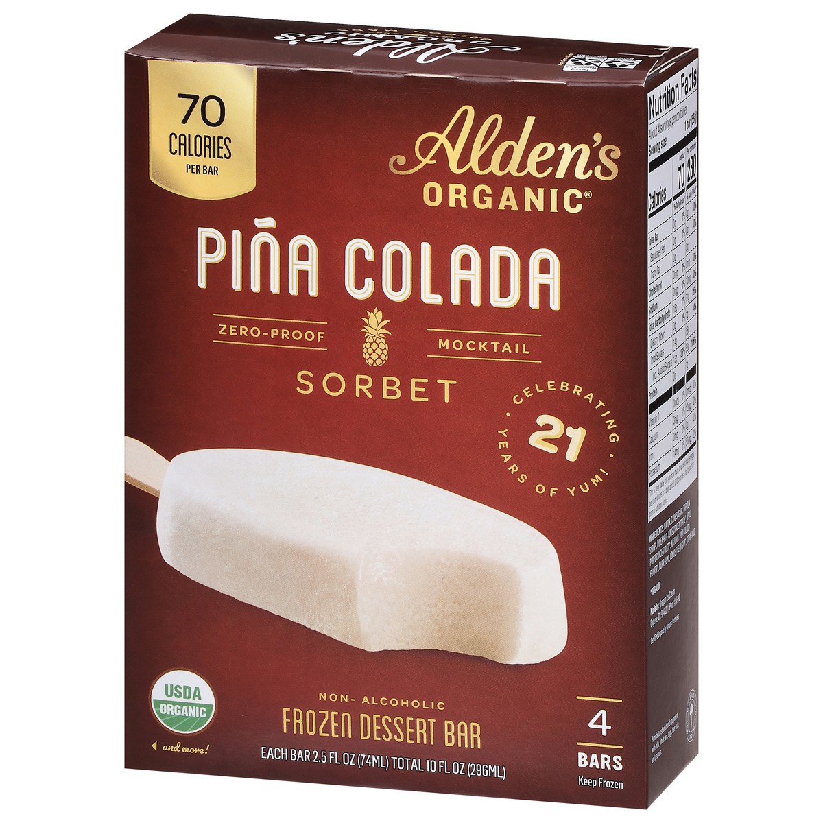 slide 3 of 4, Aldens Organic Sorbet Bar Pina Colada Dairy Free Organic - 10 FZ, 10 fl oz