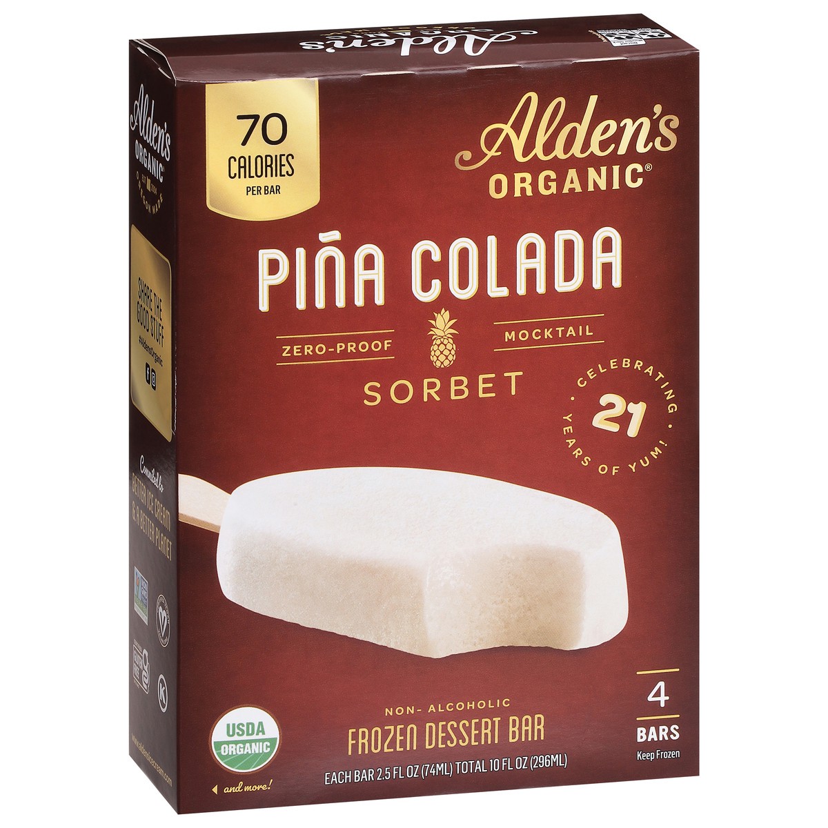 slide 4 of 4, Aldens Organic Sorbet Bar Pina Colada Dairy Free Organic - 10 FZ, 10 fl oz