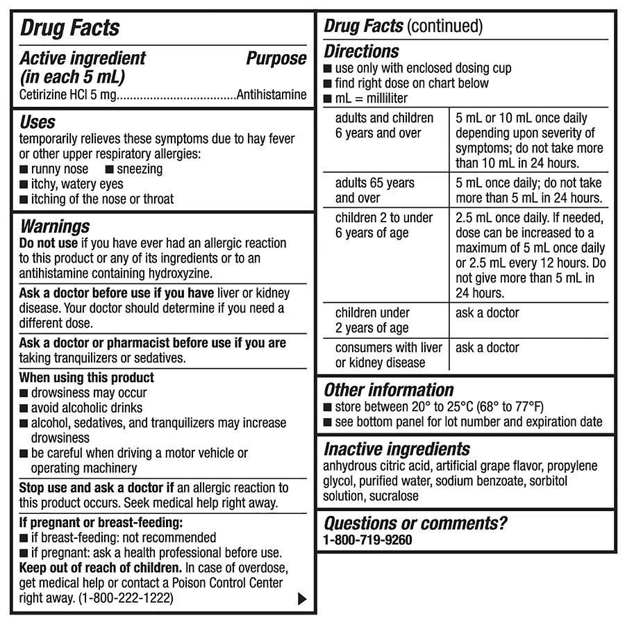 slide 4 of 5, Walgreens 24 Hour Children's Allergy Relief Cetirizine Oral Solution Grape, 4 fl oz