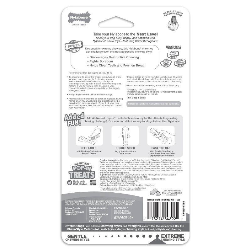 slide 3 of 4, Nylabone Power Chew Knuckle Bone & Pop-In Treat Toy Combo Chicken Pop-In Medium/Wolf - Up to 35 lbs.(1 Count), MED