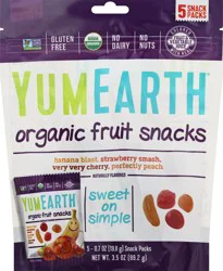 YumEarth Gluten Free Favorites Cherry/Peach/Strawberry Fruit Snacks 5 - 0.7 oz Packs