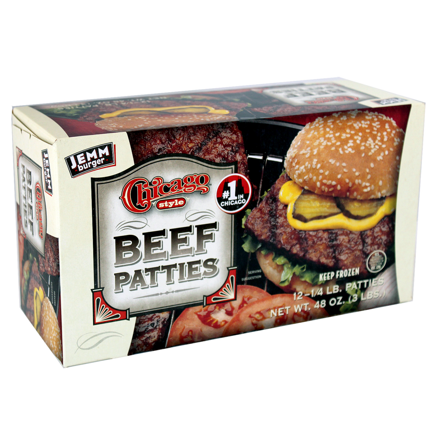slide 1 of 4, Chicago Style Beef Patties 12 ea, 48 oz